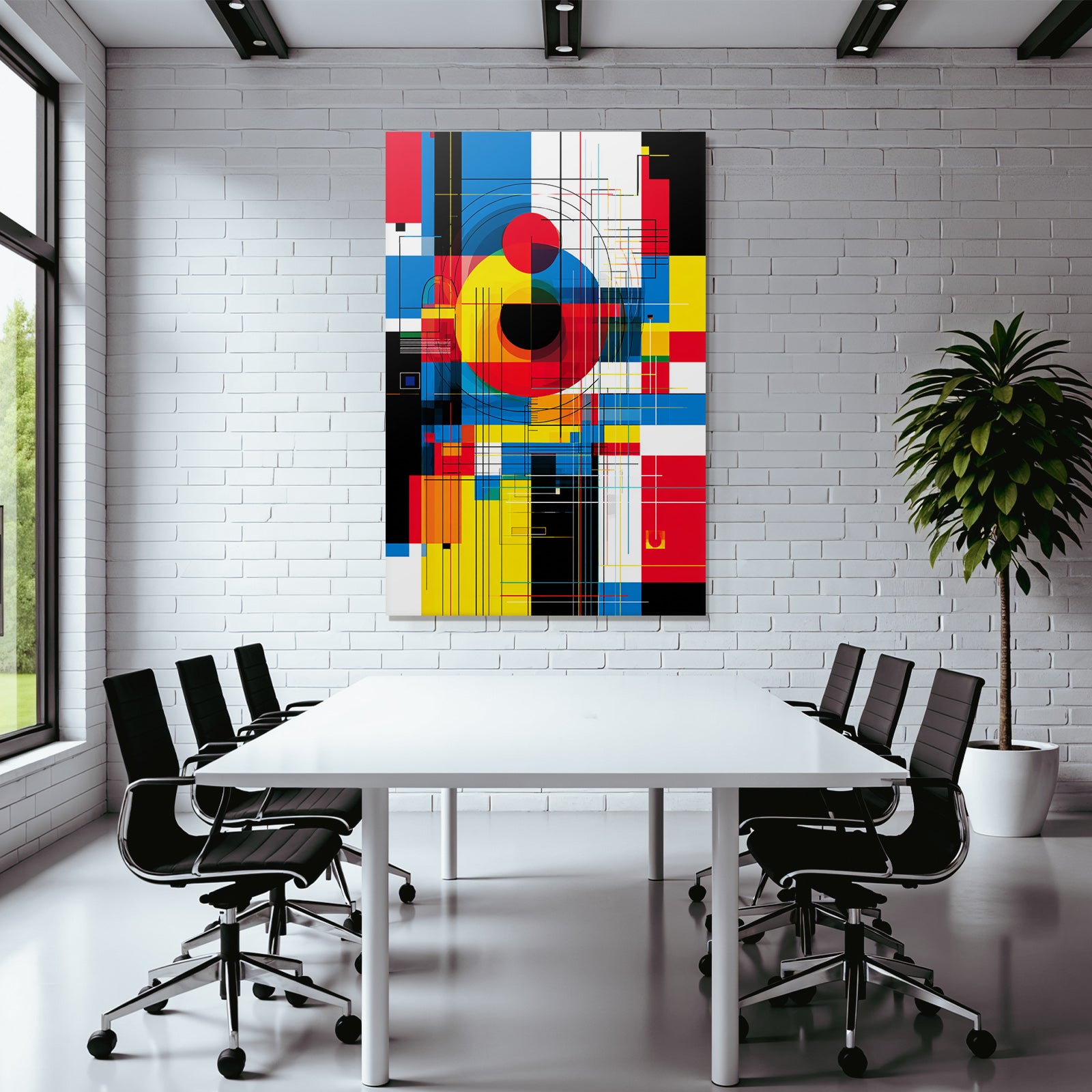Abstrakte Geometrische Komposition Rot Blau Gelb Schwarz Weiss