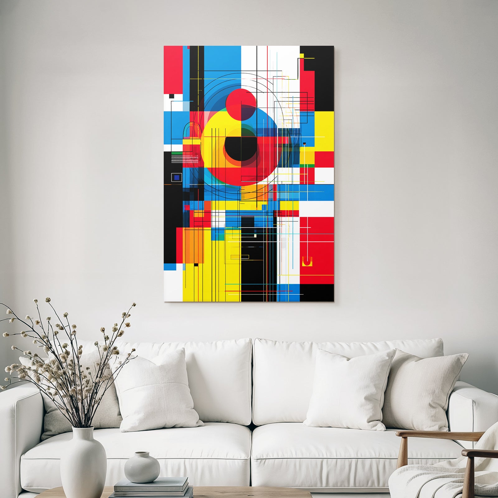 Abstrakte Geometrische Komposition Rot Blau Gelb Schwarz Weiss