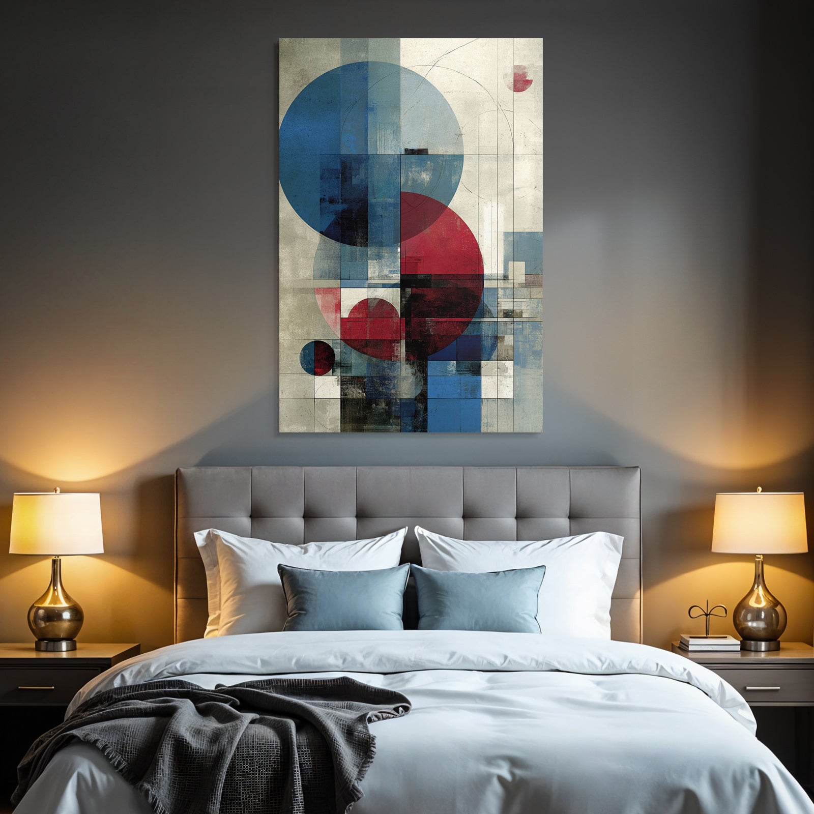 Abstrakte Geometrische Kunst Mit Kreisen Und Rechtecken Blau Rot Schwarz