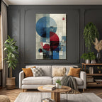 Abstrakte Geometrische Kunst Mit Kreisen Und Rechtecken Blau Rot Schwarz