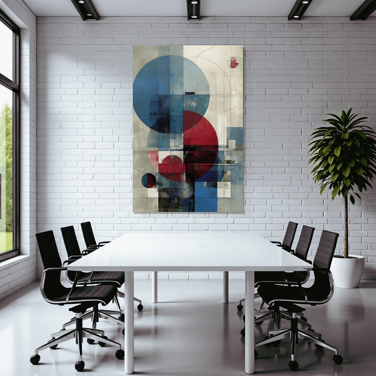 Abstrakte Geometrische Kunst Mit Kreisen Und Rechtecken Blau Rot Schwarz