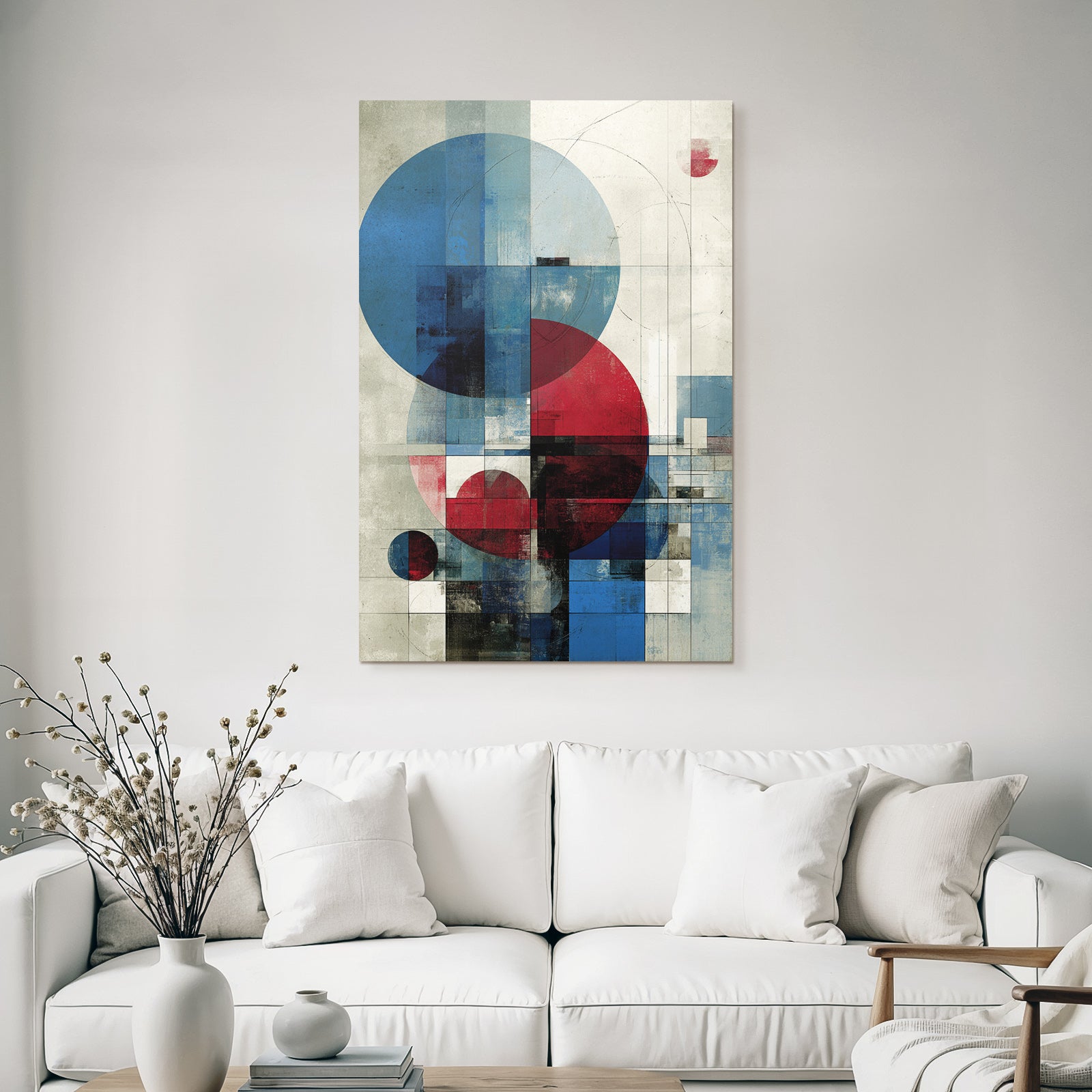 Abstrakte Geometrische Kunst Mit Kreisen Und Rechtecken Blau Rot Schwarz