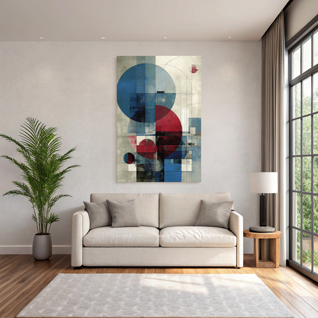 Abstrakte Geometrische Kunst Mit Kreisen Und Rechtecken Blau Rot Schwarz
