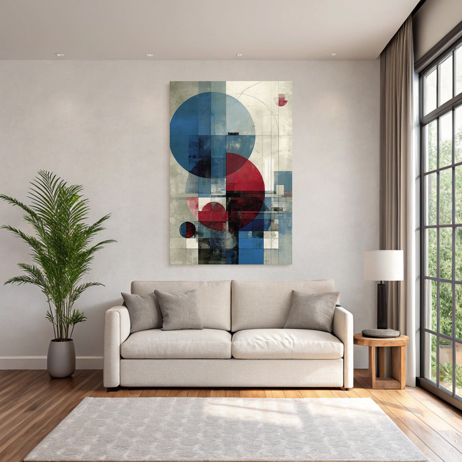Abstrakte Geometrische Kunst Mit Kreisen Und Rechtecken Blau Rot Schwarz