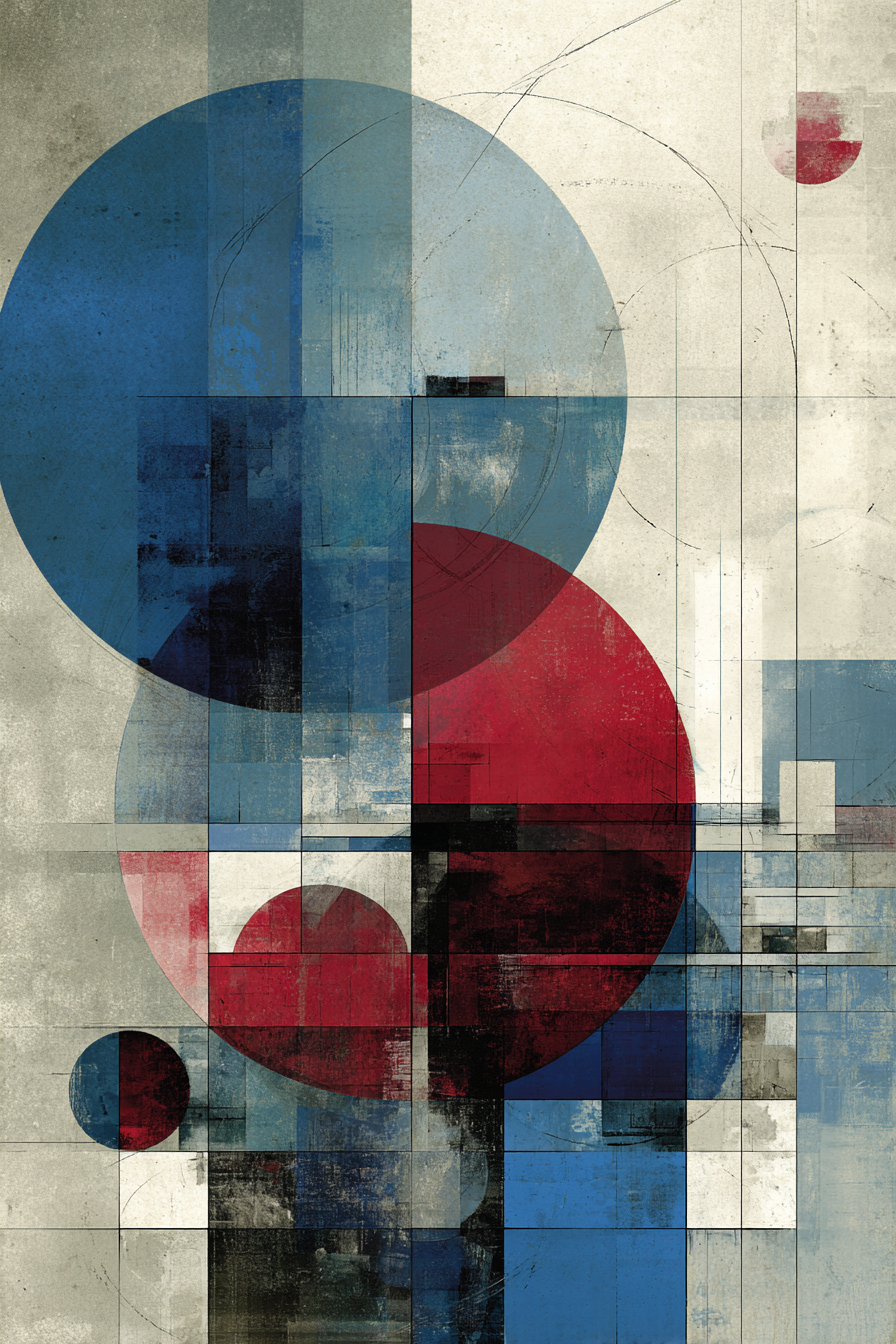 Abstrakte Geometrische Kunst Mit Kreisen Und Rechtecken Blau Rot Schwarz | Bauhaus | Stilrichtungen