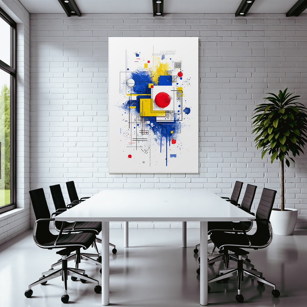 Abstrakte Kunst Mit Geometrischen Formen Und Leuchtenden Farbspritzern