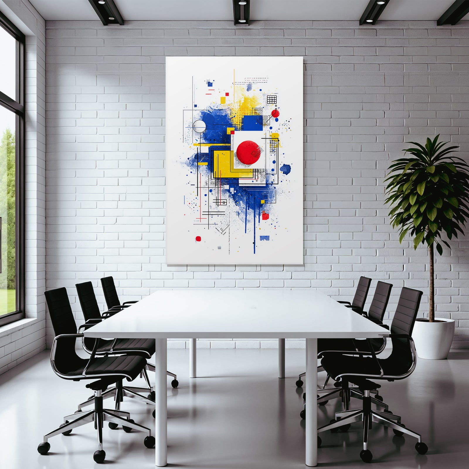 Abstrakte Kunst Mit Geometrischen Formen Und Leuchtenden Farbspritzern
