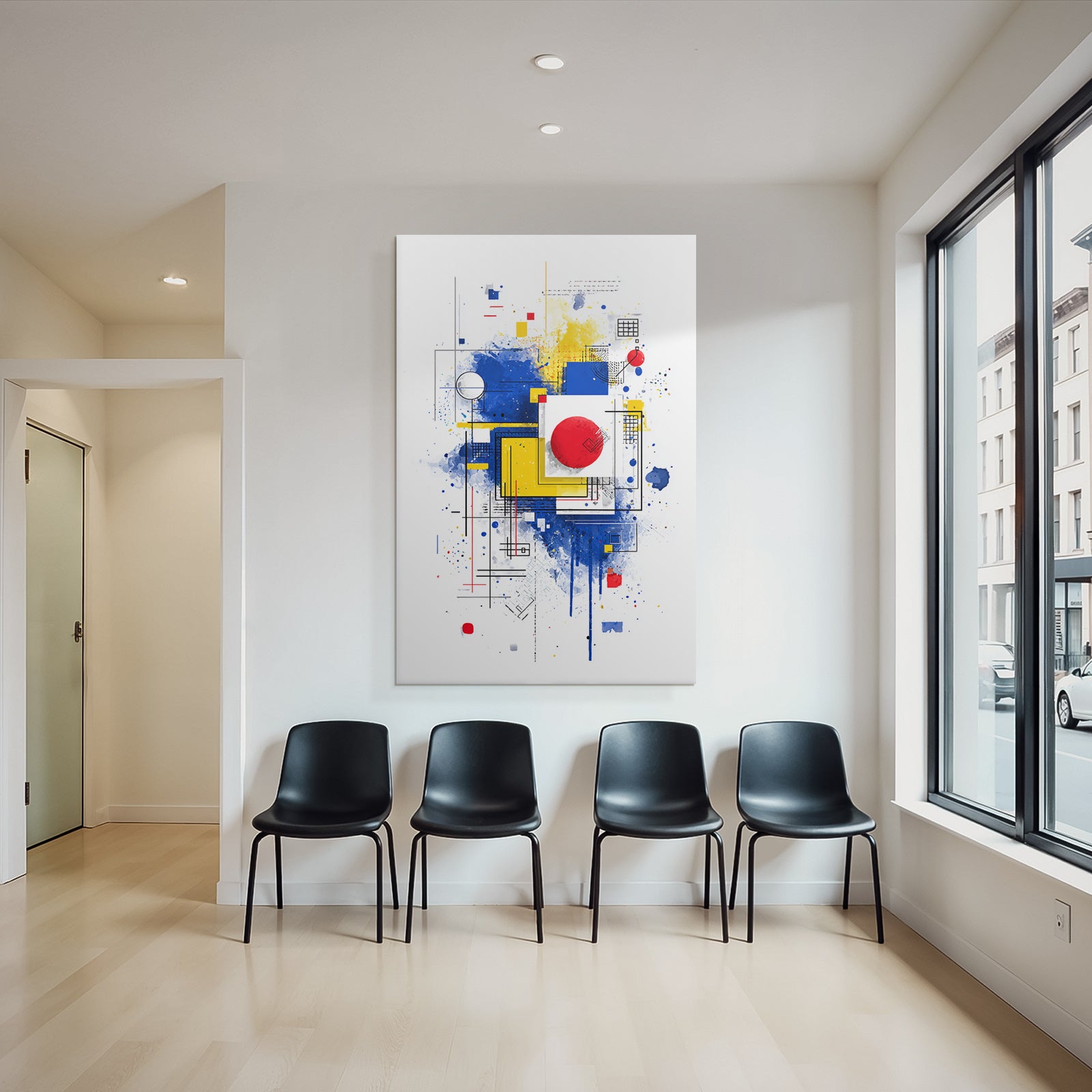 Abstrakte Kunst Mit Geometrischen Formen Und Leuchtenden Farbspritzern