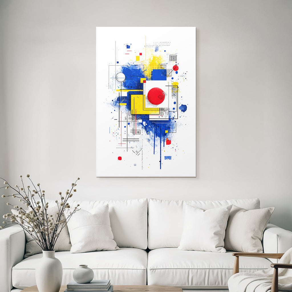 Abstrakte Kunst Mit Geometrischen Formen Und Leuchtenden Farbspritzern