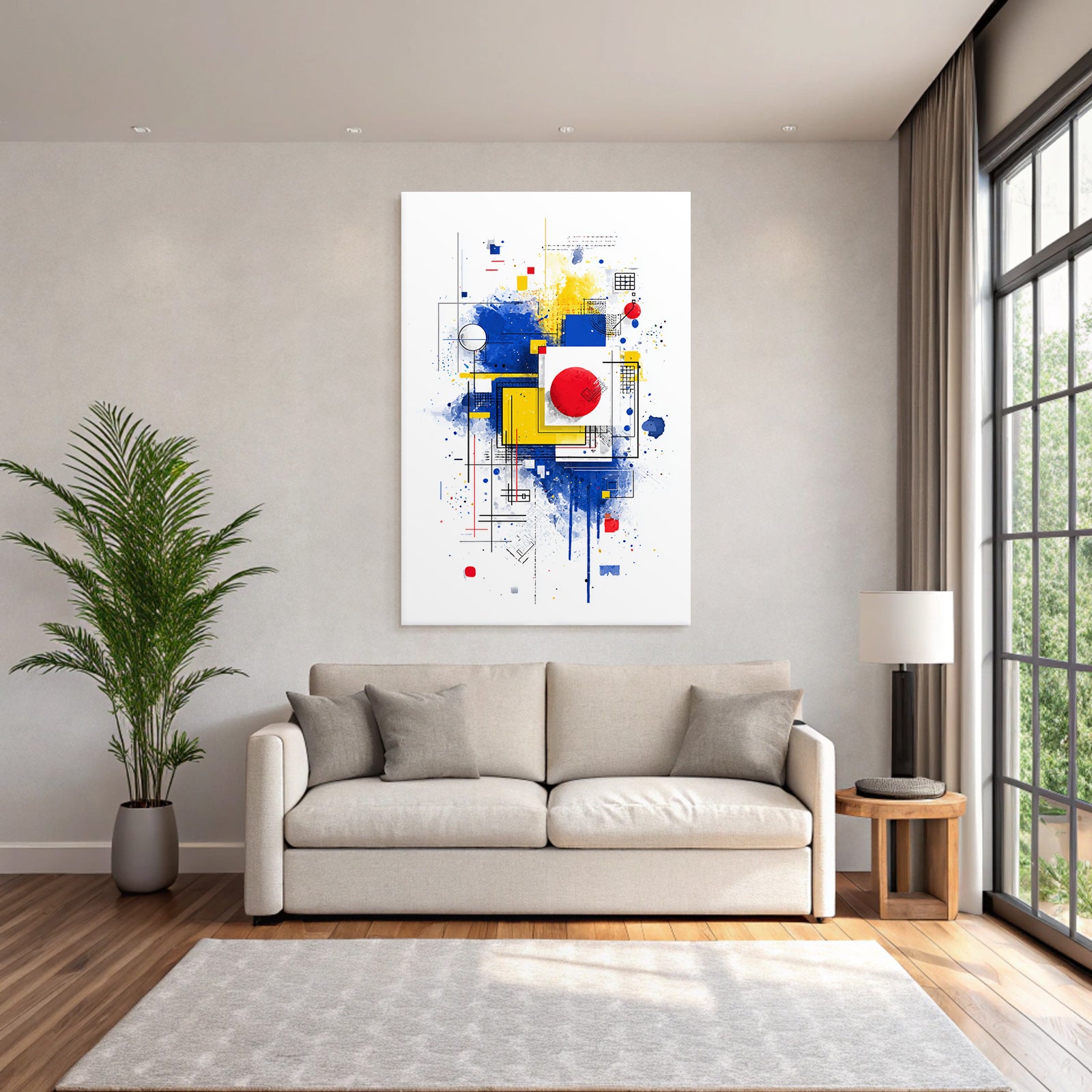 Abstrakte Kunst Mit Geometrischen Formen Und Leuchtenden Farbspritzern