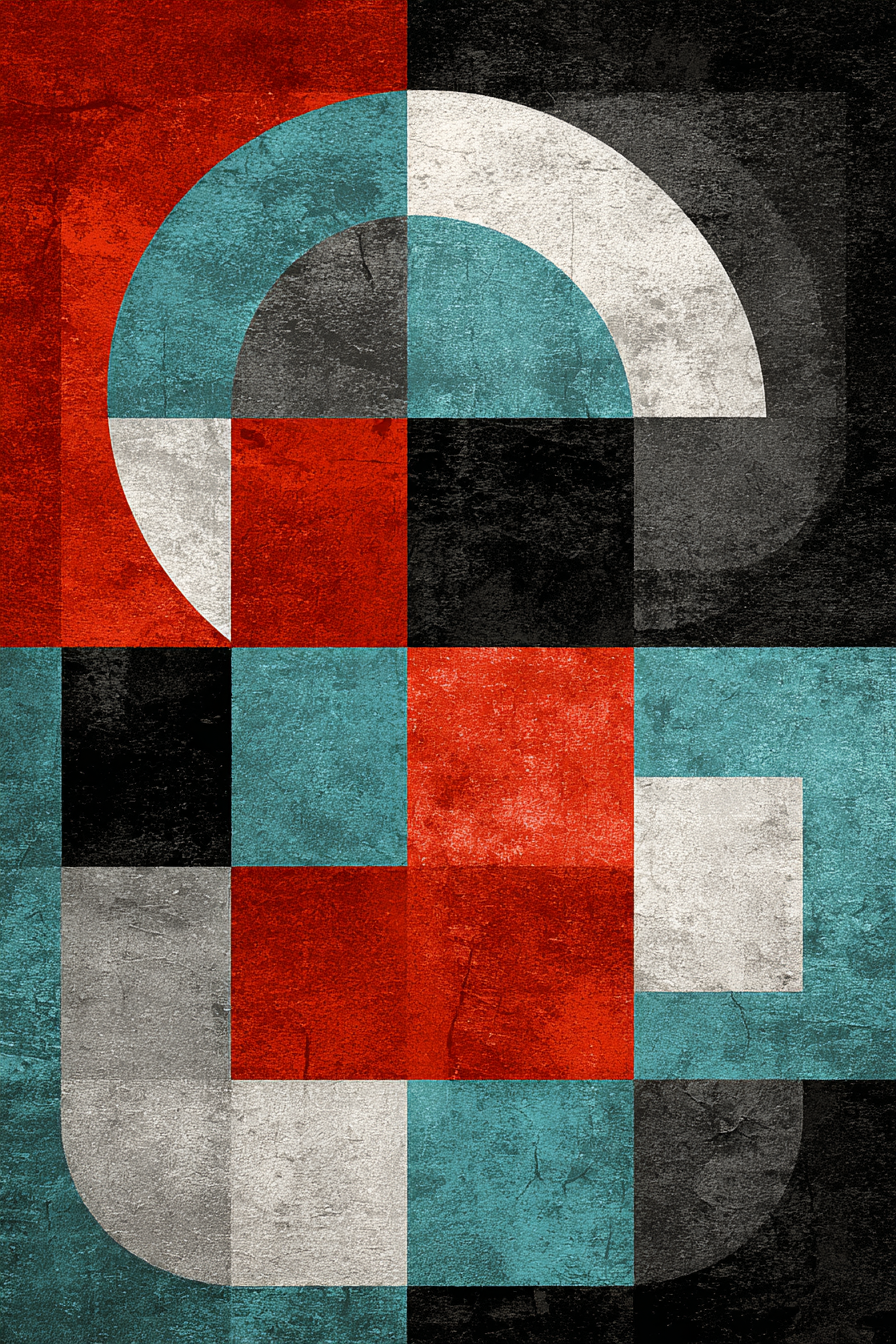 Abstrakte Modernistische Geometrische Komposition Mit Rot Schwarz Weiss Blau Und Grau | Bauhaus | Stilrichtungen