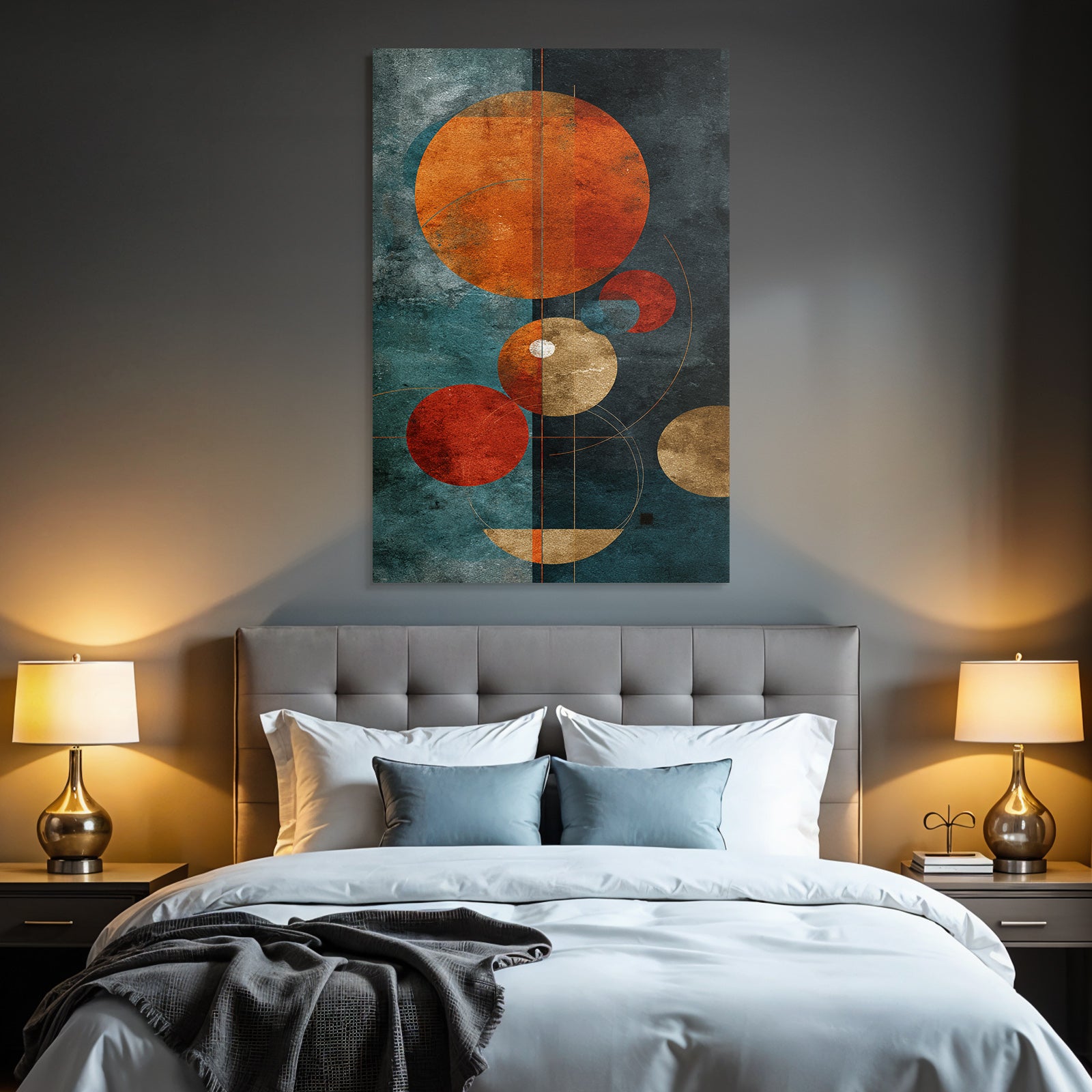 Abstraktes Design In Orange Gold Türkis Und Dunkelblau