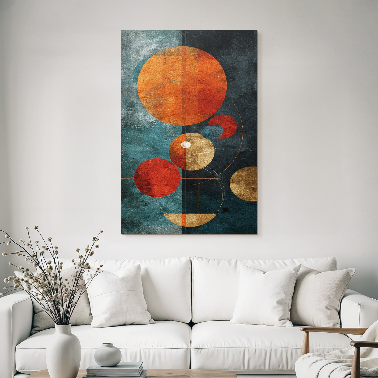 Abstraktes Design In Orange Gold Türkis Und Dunkelblau