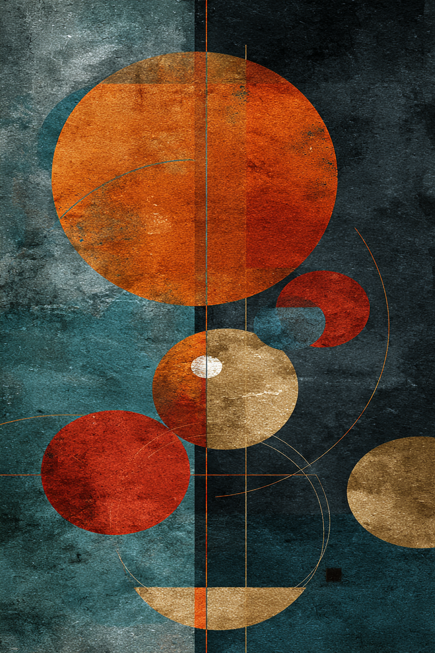 Abstraktes Design In Orange Gold Türkis Und Dunkelblau | Bauhaus | Stilrichtungen