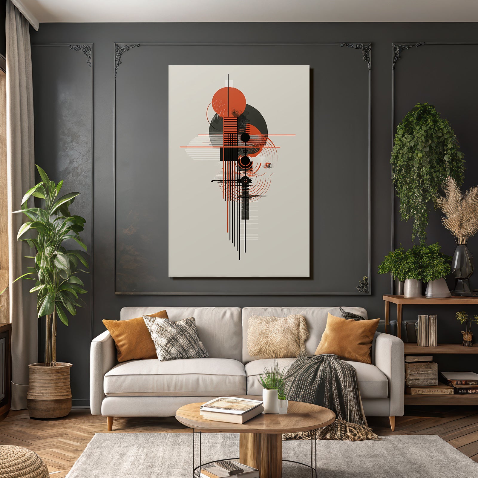 Abstraktes Geometrisches Design In Schwarz Rot Und Creme