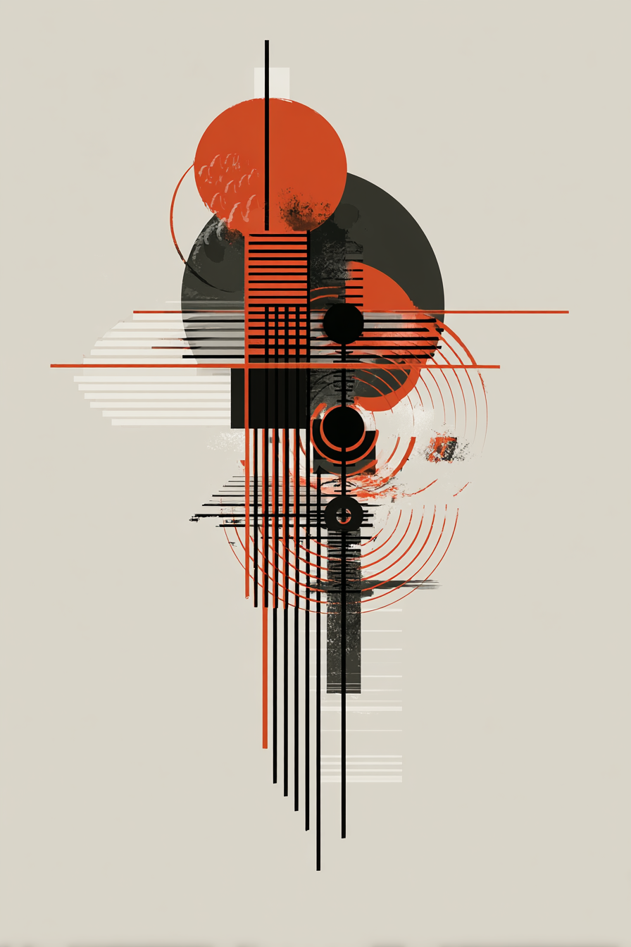 Abstraktes Geometrisches Design In Schwarz Rot Und Creme | Bauhaus | Stilrichtungen