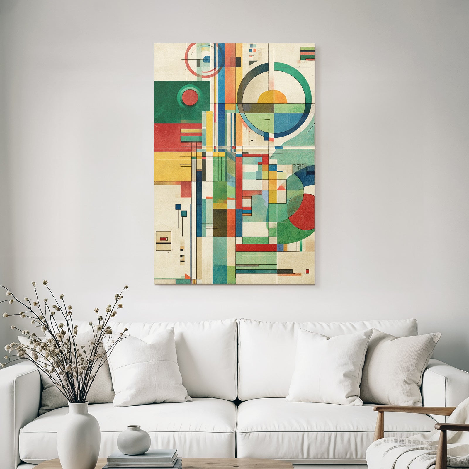 Abstraktes Geometrisches Kunstwerk Mit Kreisen Rechtecken Und Streifen