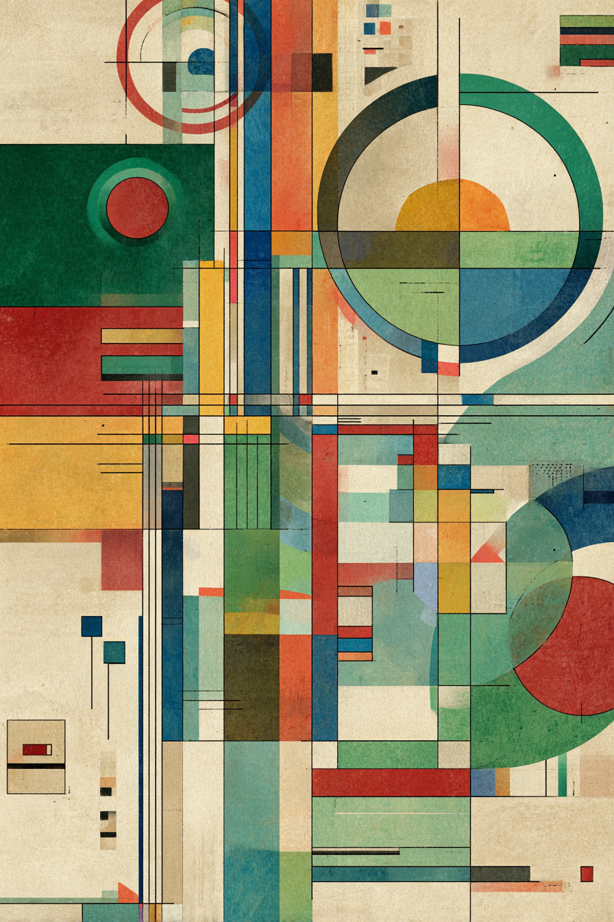 Abstraktes Geometrisches Kunstwerk Mit Kreisen Rechtecken Und Streifen | Bauhaus | Stilrichtungen
