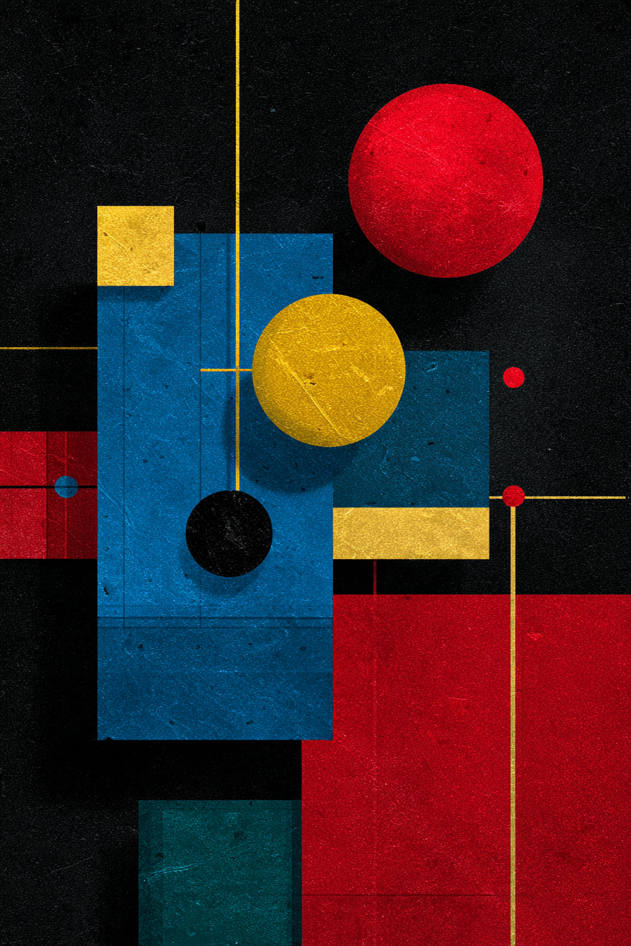 Abstraktes Geometrisches Kunstwerk Mit Kreisen Und Rechtecken In Rot Blau Gelb Und Schwarz | Bauhaus | Stilrichtungen