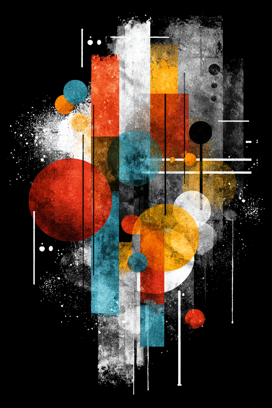 Abstraktes Grafikdesign Mit Kreisen Und Rechtecken In Rot Orange Blau Und Gelb | Bauhaus | Stilrichtungen