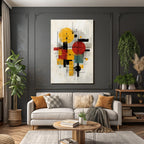 Abstraktes Kunstwerk Mit Geometrischen Formen Und Farben Gelb Rot Schwarz Türkis