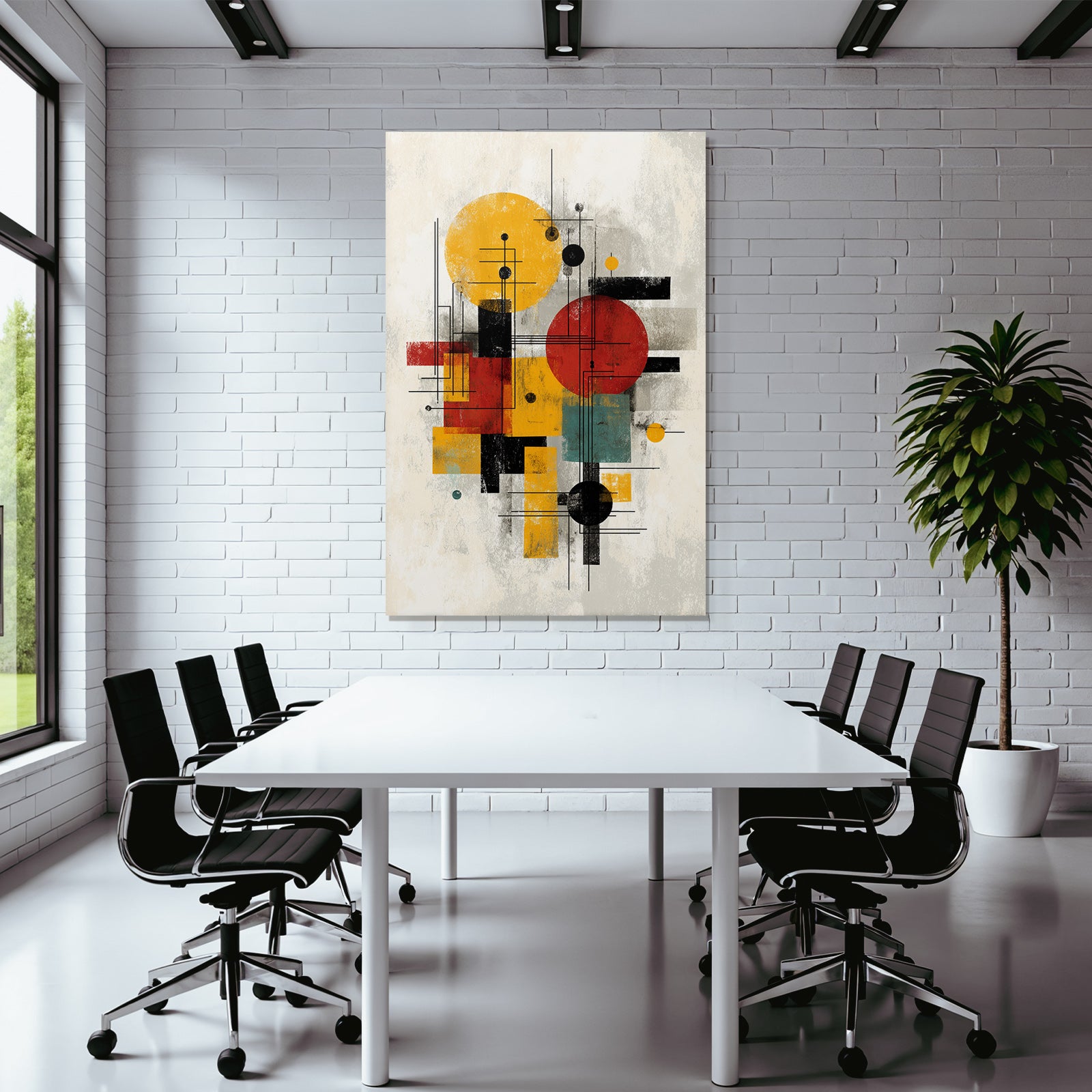 Abstraktes Kunstwerk Mit Geometrischen Formen Und Farben Gelb Rot Schwarz Türkis