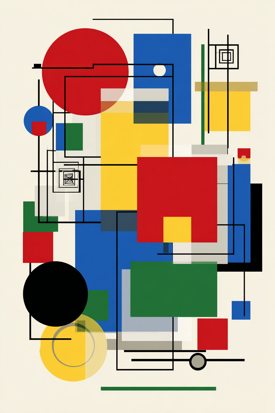 Buntes Abstraktes Kunstwerk Mit Kreisen Quadraten Rechtecken Und Intersektierenden Linien | Bauhaus | Stilrichtungen