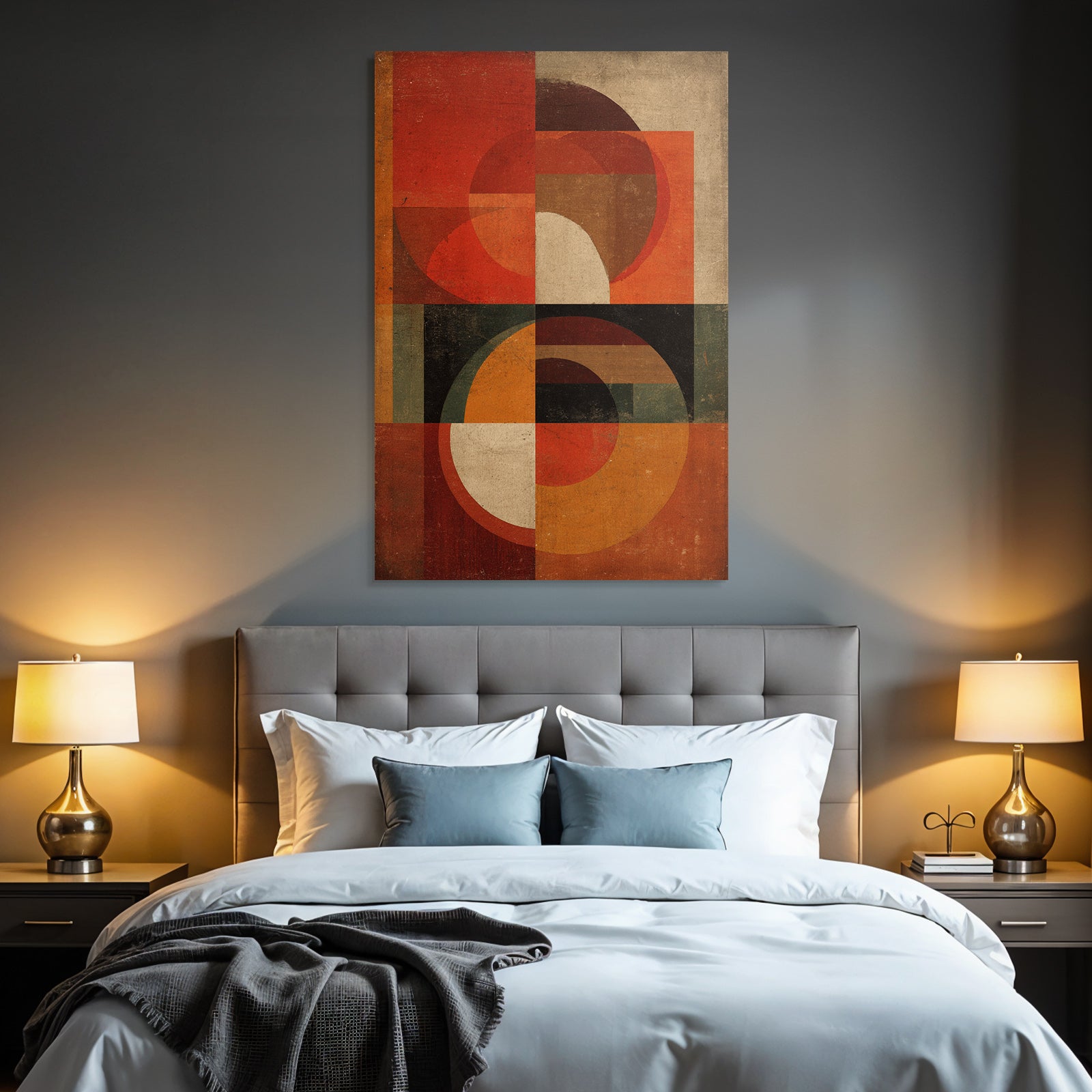 Geometrische Abstrakte Kunst Mit Warmen Farben Und Vintage Struktur