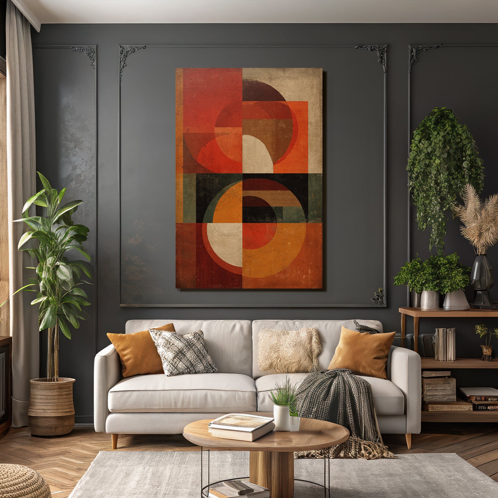 Geometrische Abstrakte Kunst Mit Warmen Farben Und Vintage Struktur