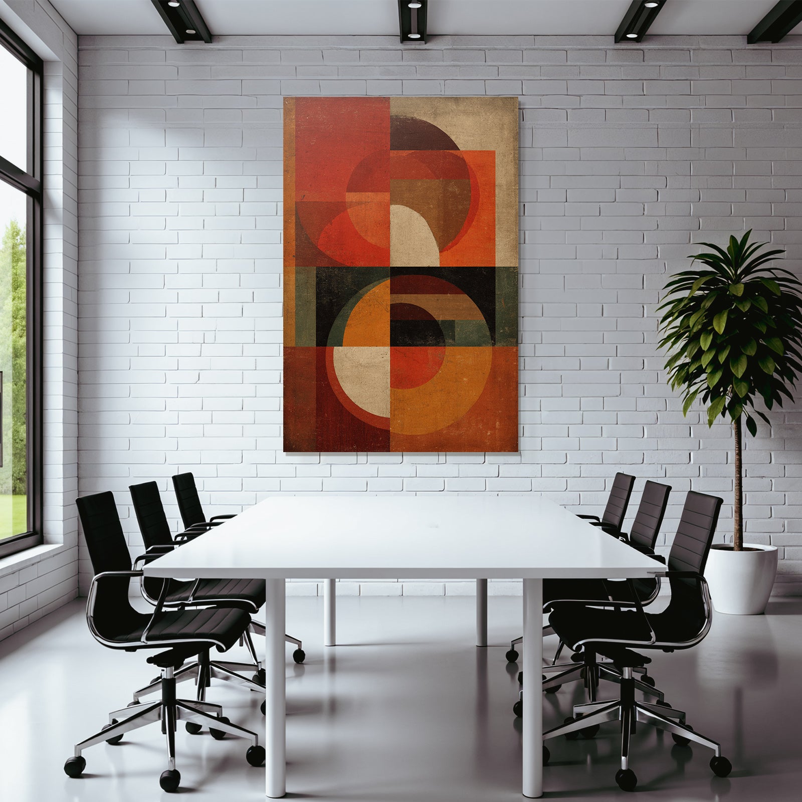 Geometrische Abstrakte Kunst Mit Warmen Farben Und Vintage Struktur