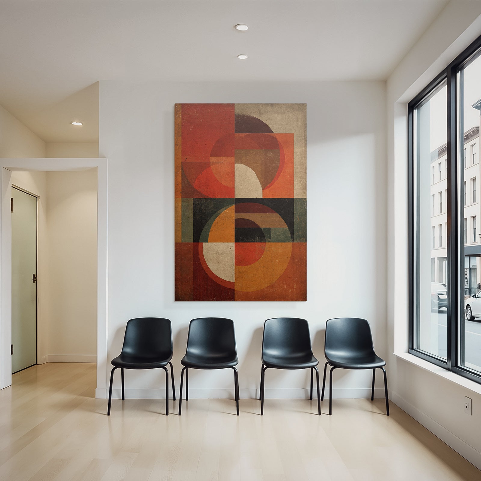Geometrische Abstrakte Kunst Mit Warmen Farben Und Vintage Struktur