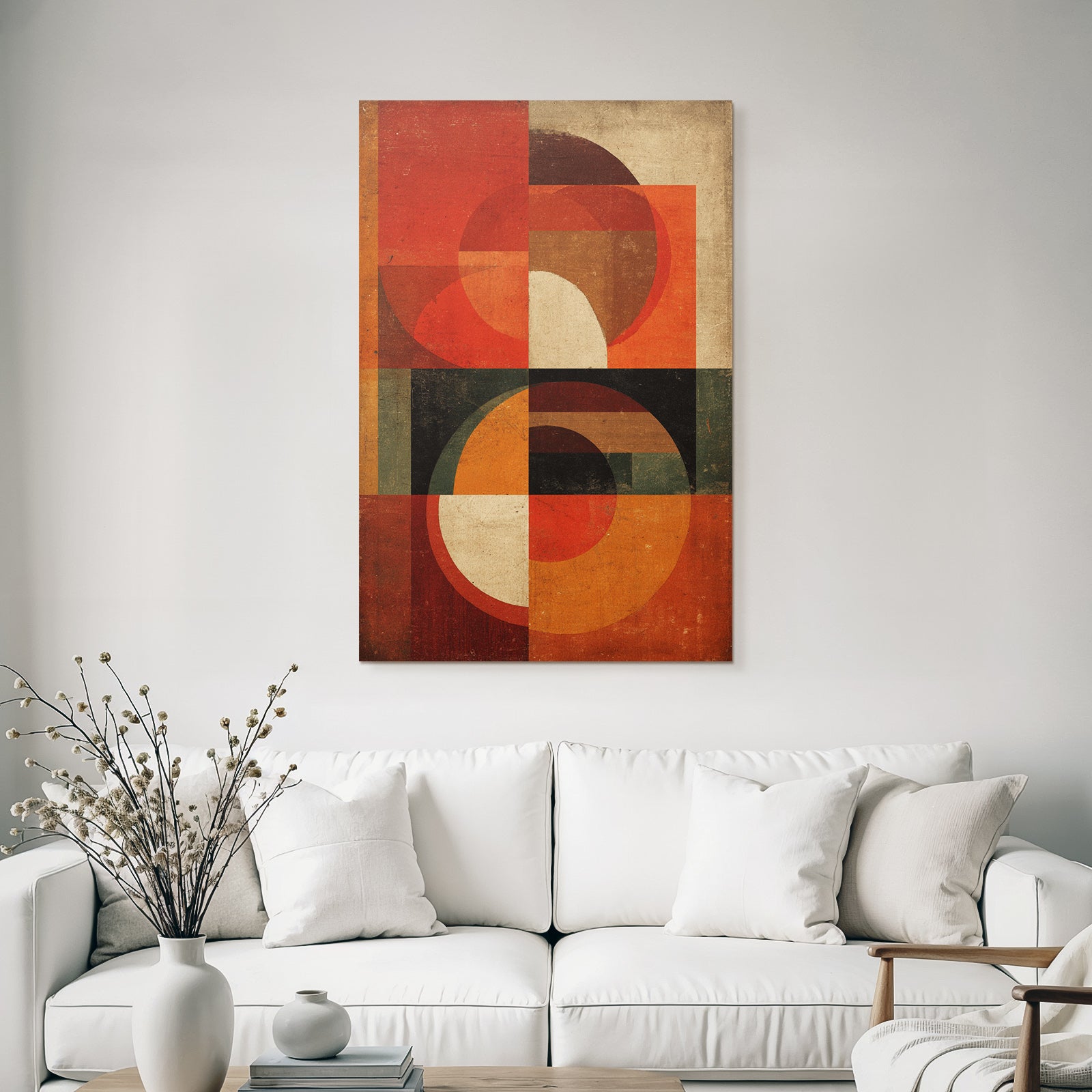 Geometrische Abstrakte Kunst Mit Warmen Farben Und Vintage Struktur