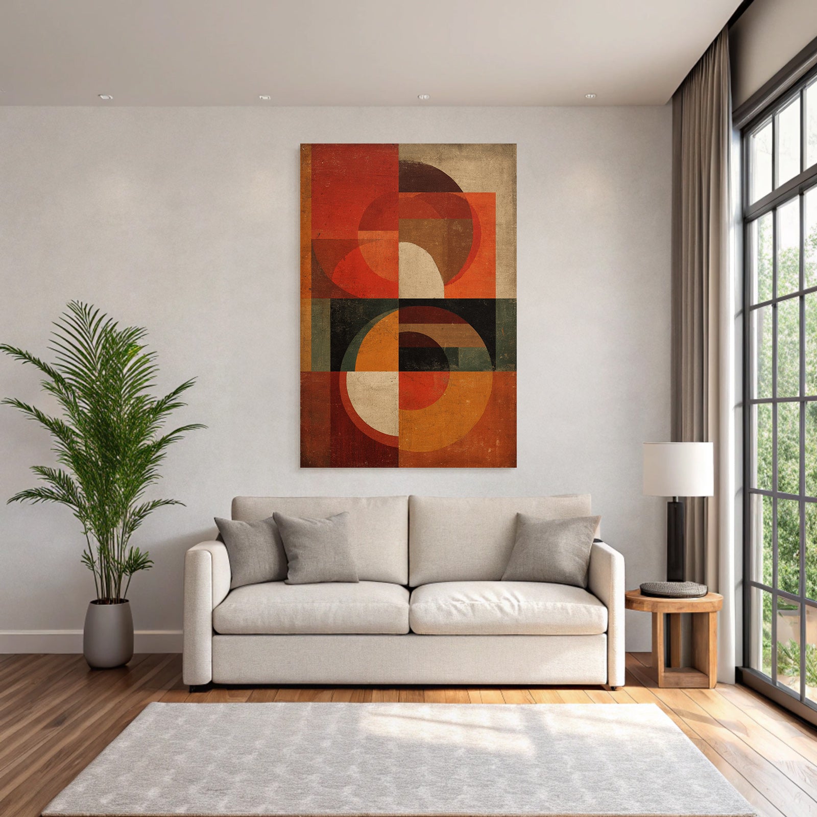 Geometrische Abstrakte Kunst Mit Warmen Farben Und Vintage Struktur