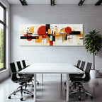Abstrakte Geometrische Komposition In Rot Schwarz Gelb Und Beige
