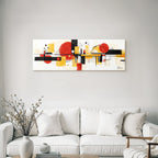 Abstrakte Geometrische Komposition In Rot Schwarz Gelb Und Beige