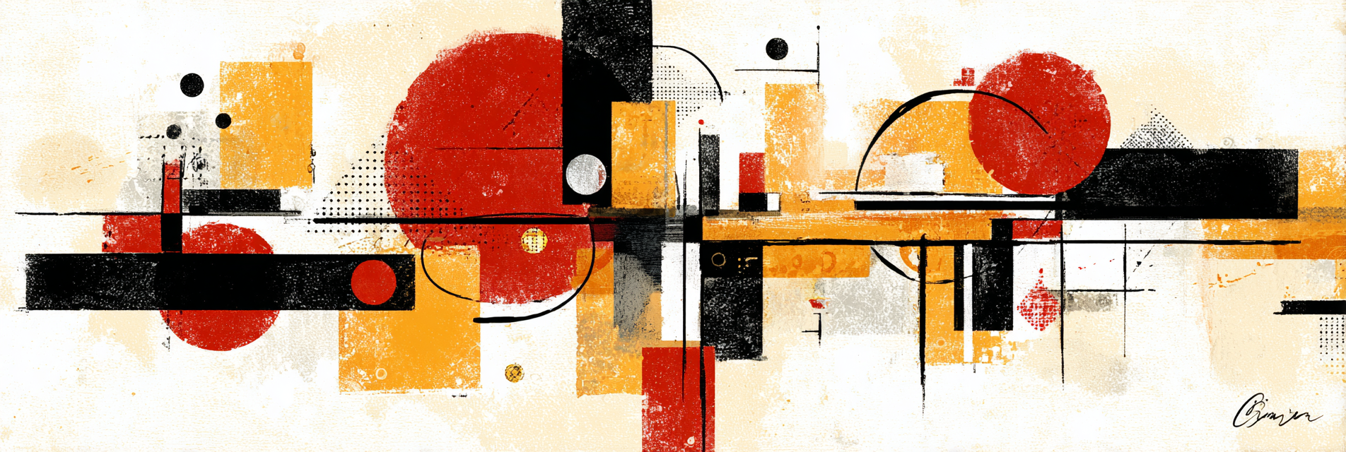 Abstrakte Geometrische Komposition In Rot Schwarz Gelb Und Beige | Bauhaus | Stilrichtungen