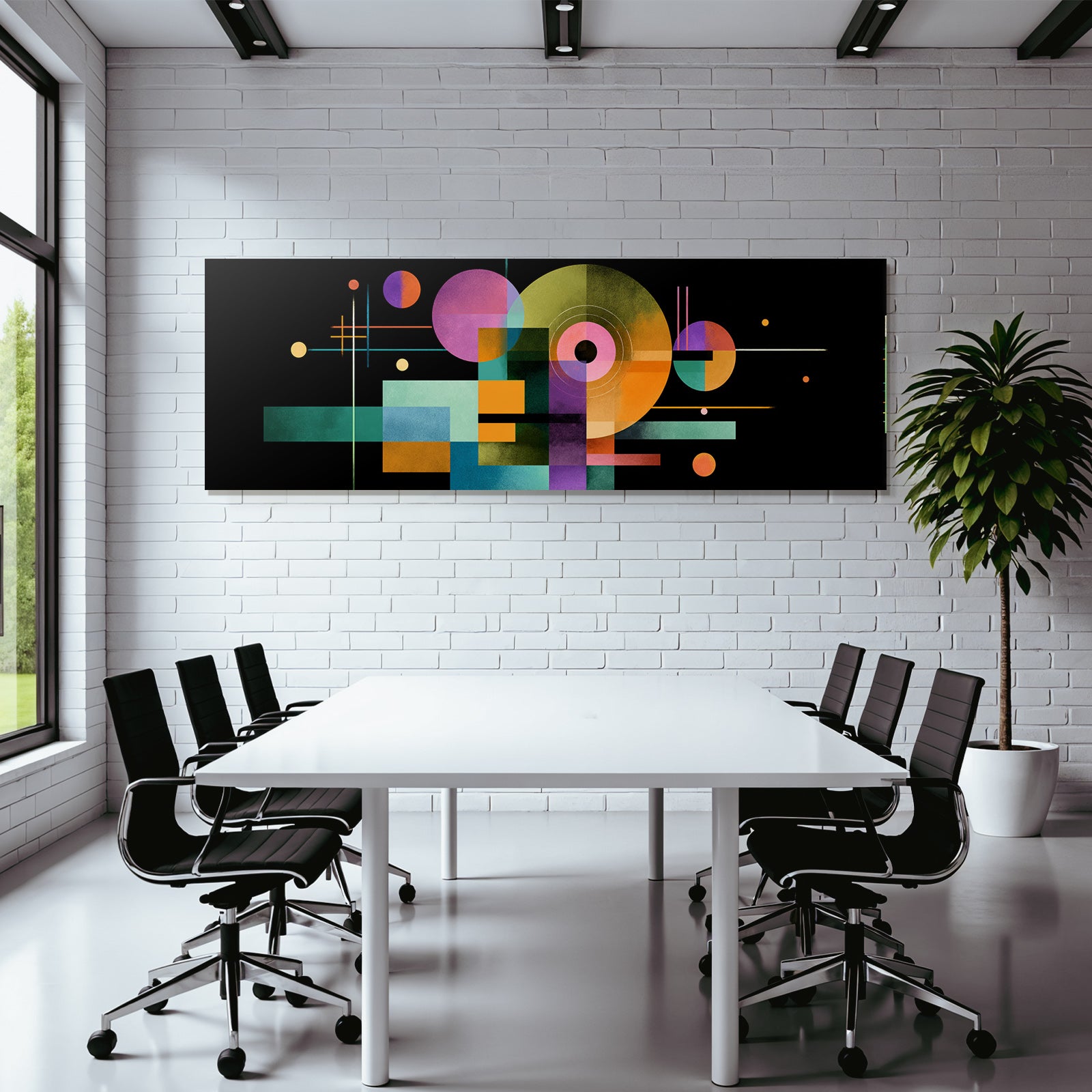 Abstrakte Geometrische Komposition Mit Farbigen Formen Auf Dunklem Hintergrund