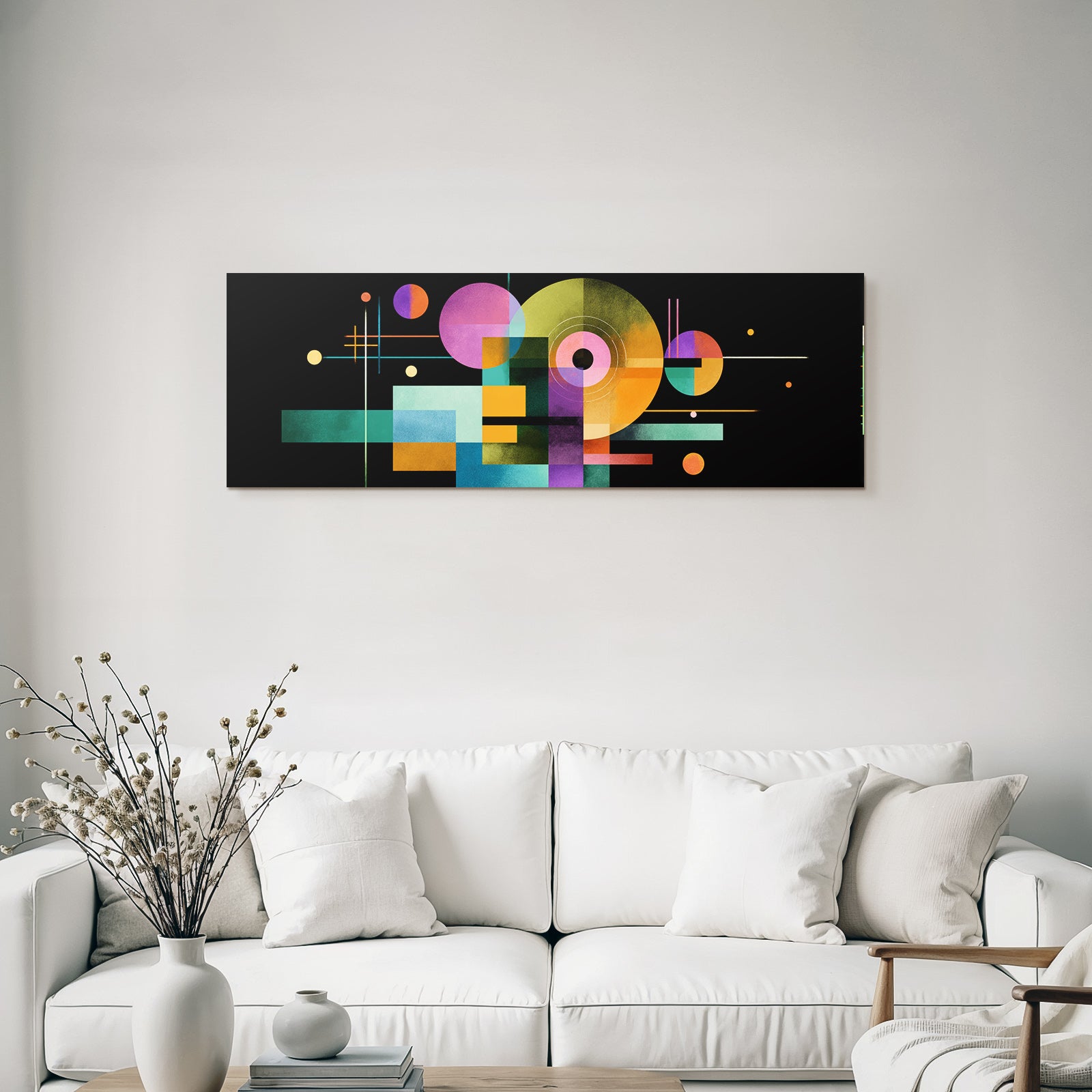 Abstrakte Geometrische Komposition Mit Farbigen Formen Auf Dunklem Hintergrund