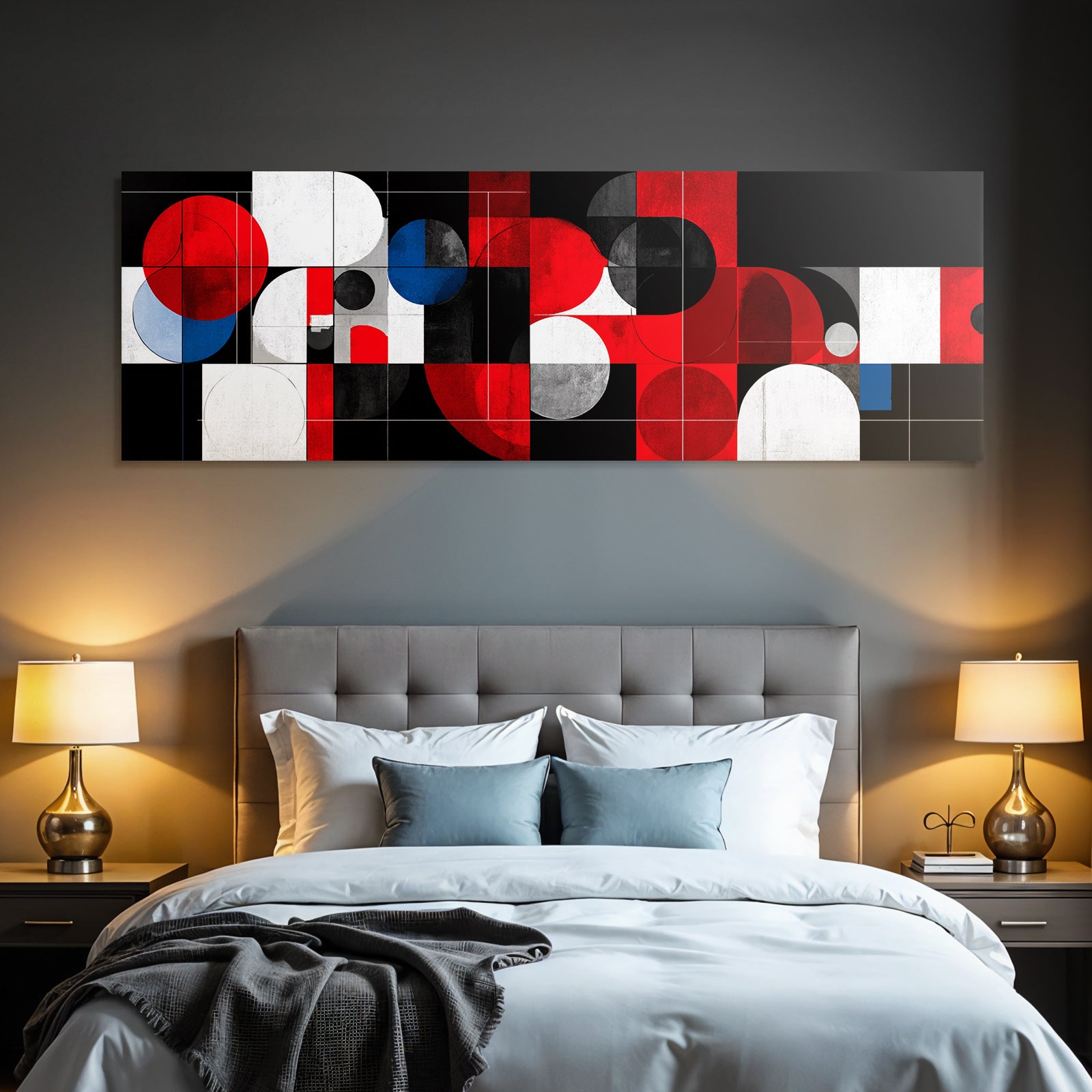 Abstrakte Geometrische Komposition Rot Schwarz Weiss Blau