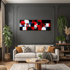 Abstrakte Geometrische Komposition Rot Schwarz Weiss Blau