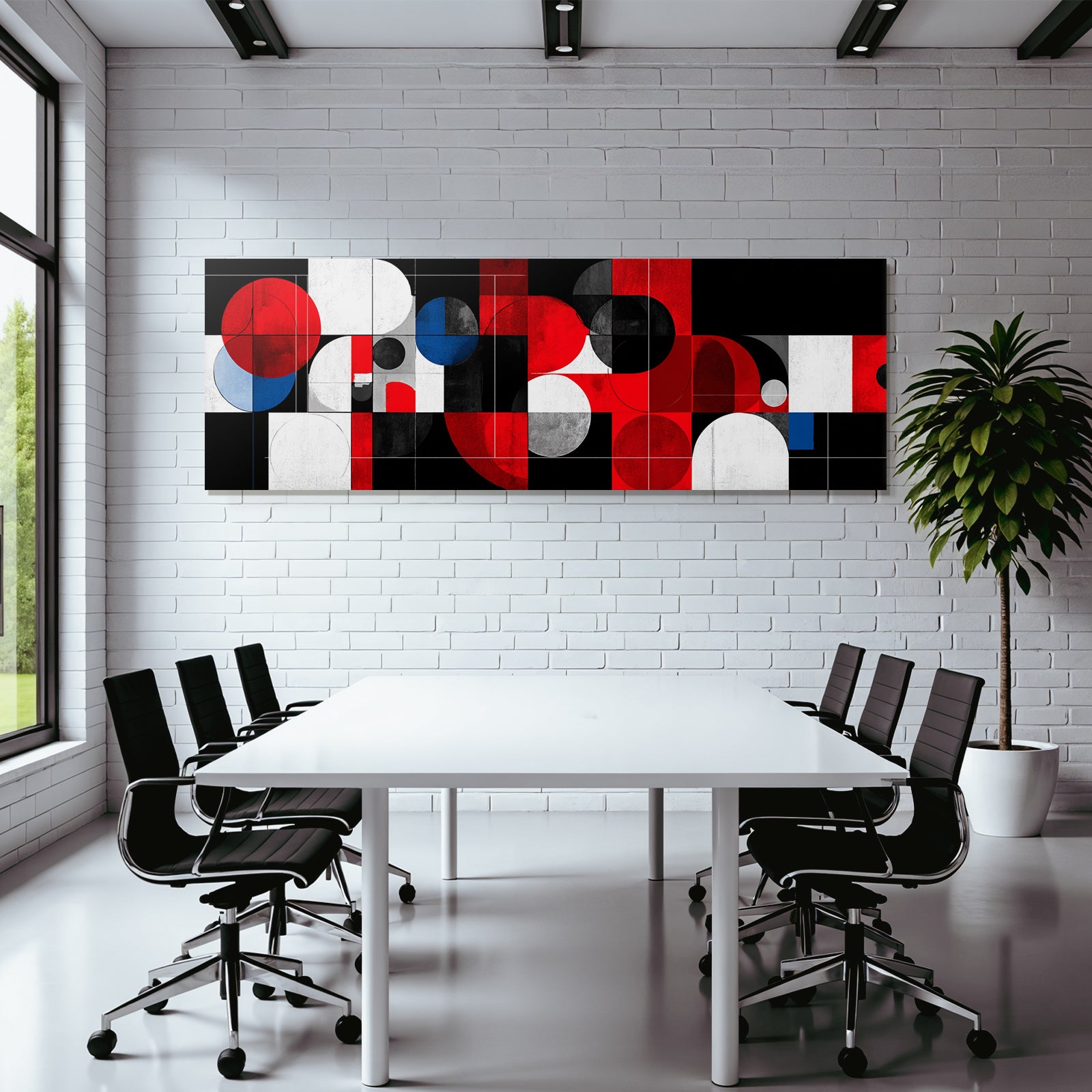 Abstrakte Geometrische Komposition Rot Schwarz Weiss Blau
