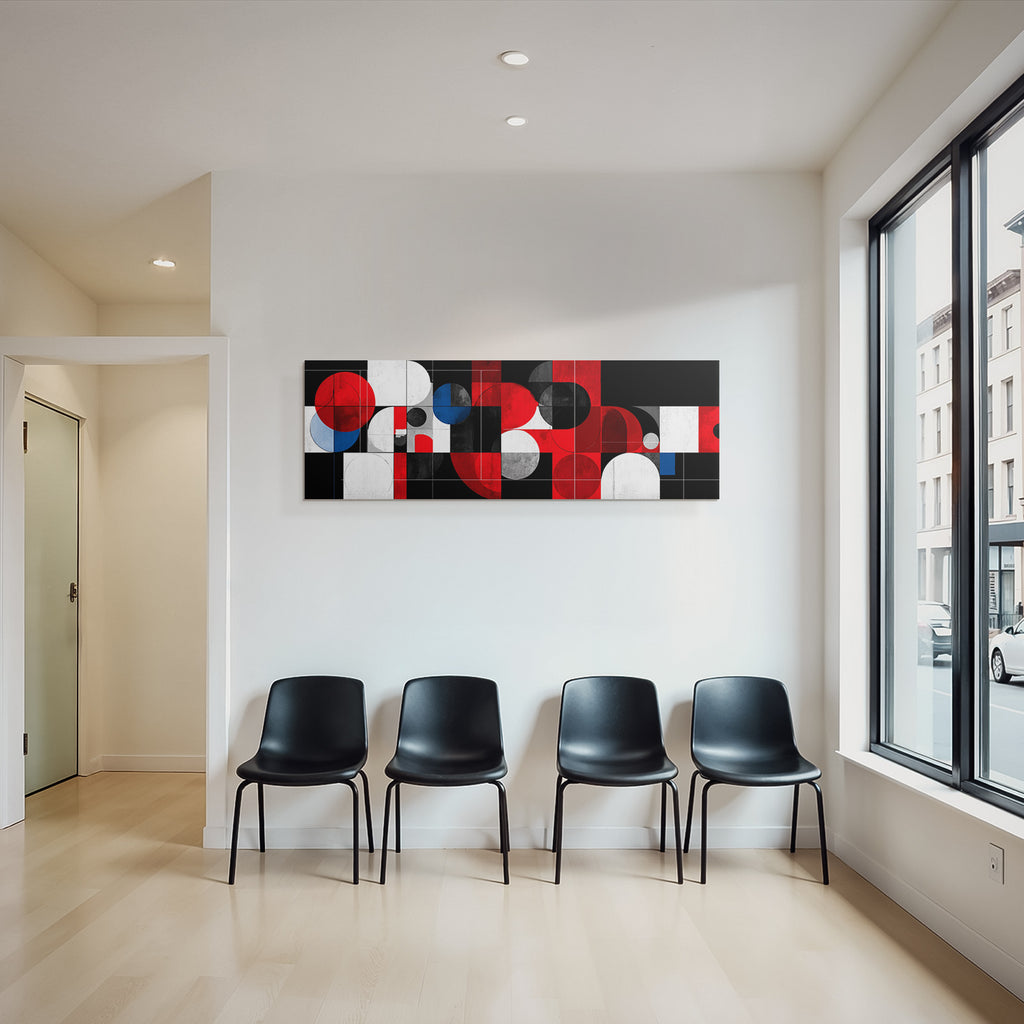 Abstrakte Geometrische Komposition Rot Schwarz Weiss Blau