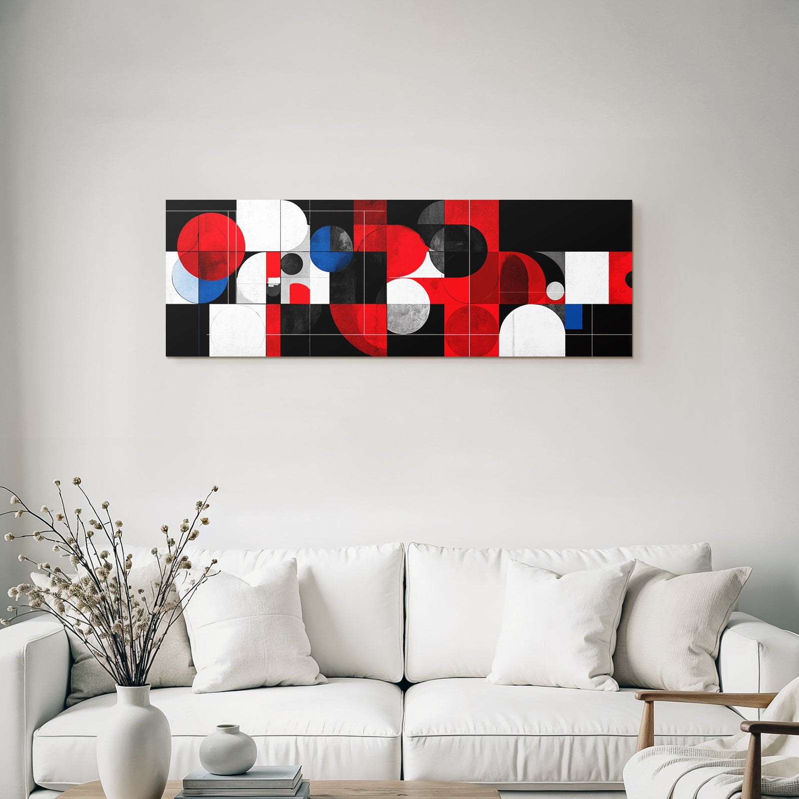 Abstrakte Geometrische Komposition Rot Schwarz Weiss Blau