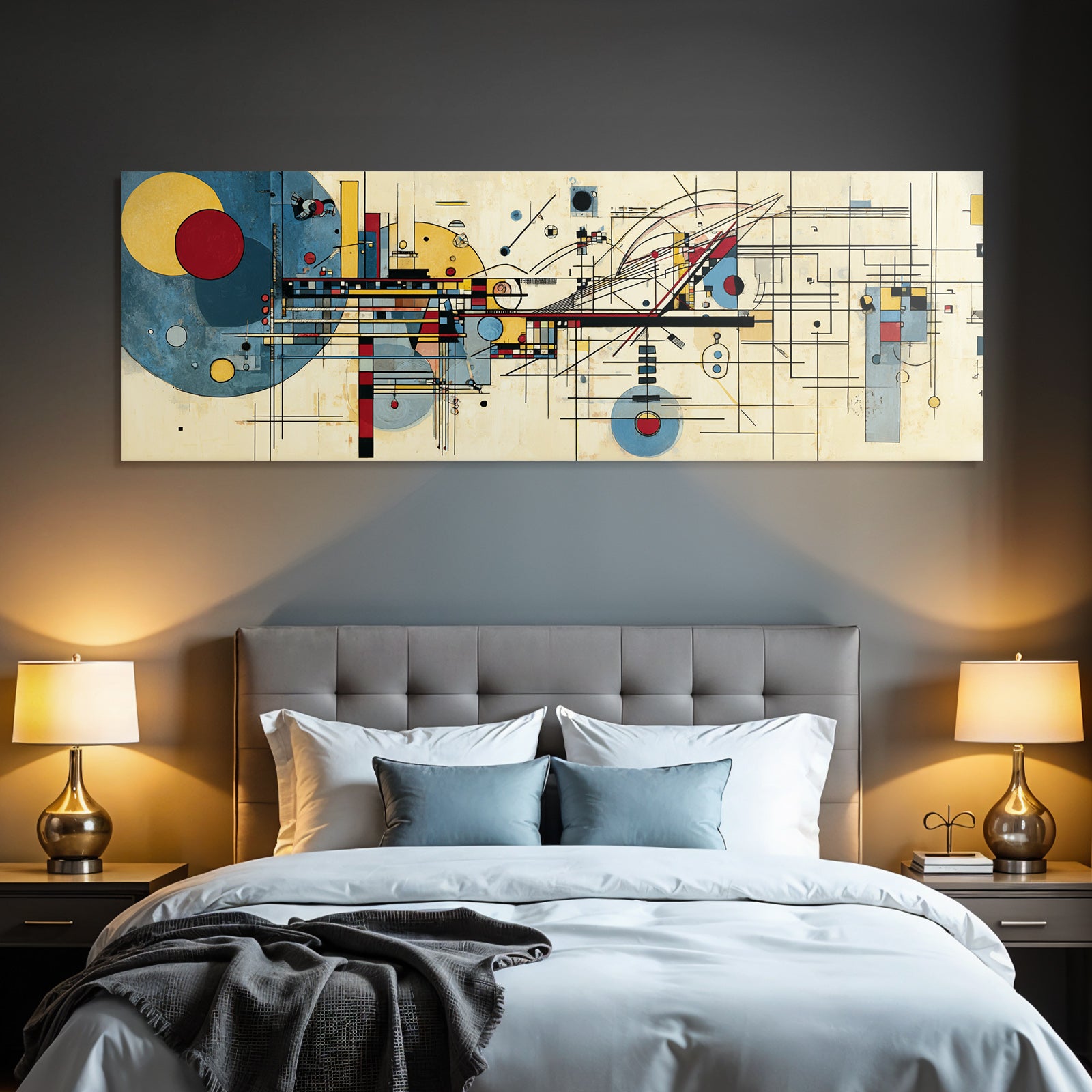 Abstraktes Geometrisches Kunstwerk Mit Farbenfrohen Kreisen Und Rechtecken