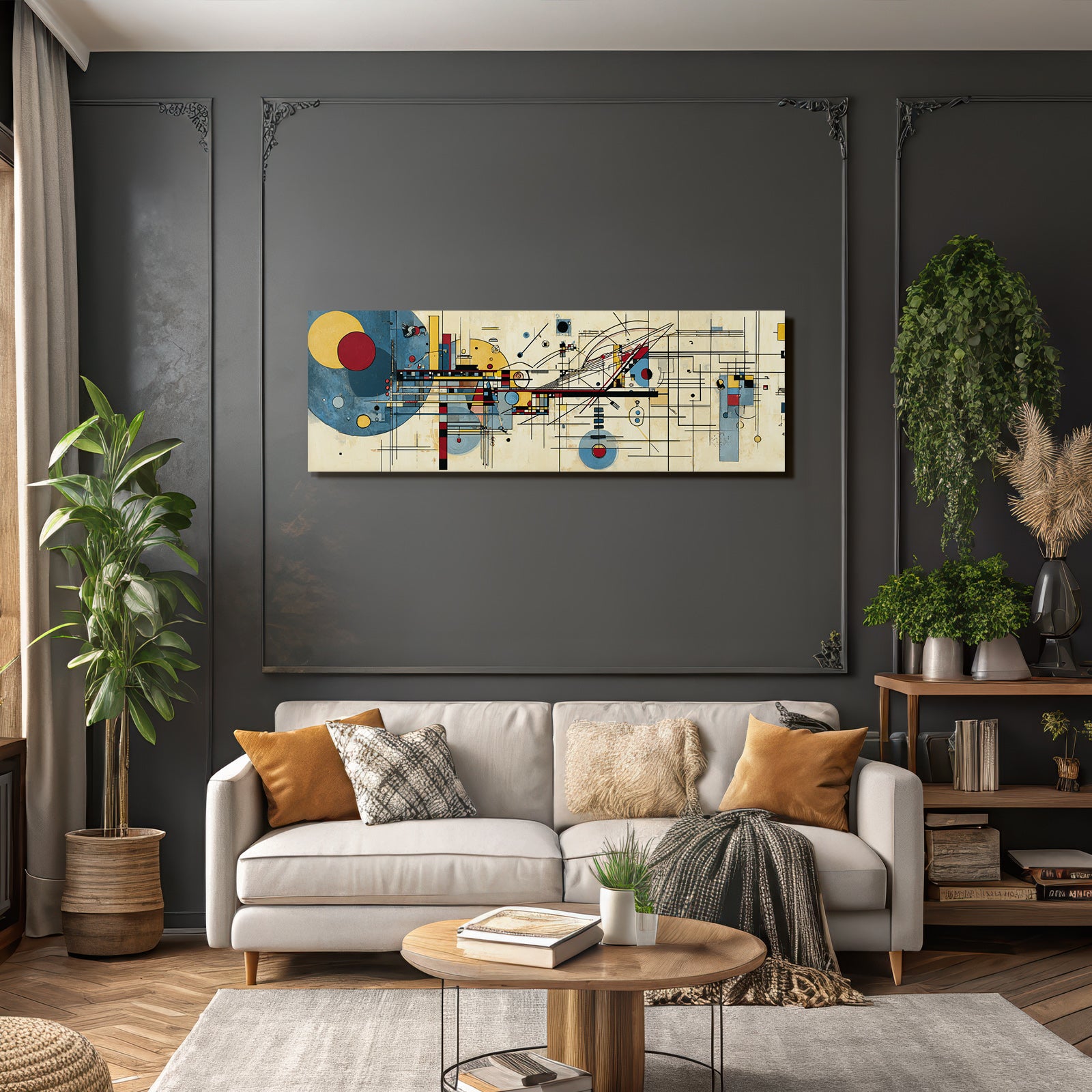 Abstraktes Geometrisches Kunstwerk Mit Farbenfrohen Kreisen Und Rechtecken