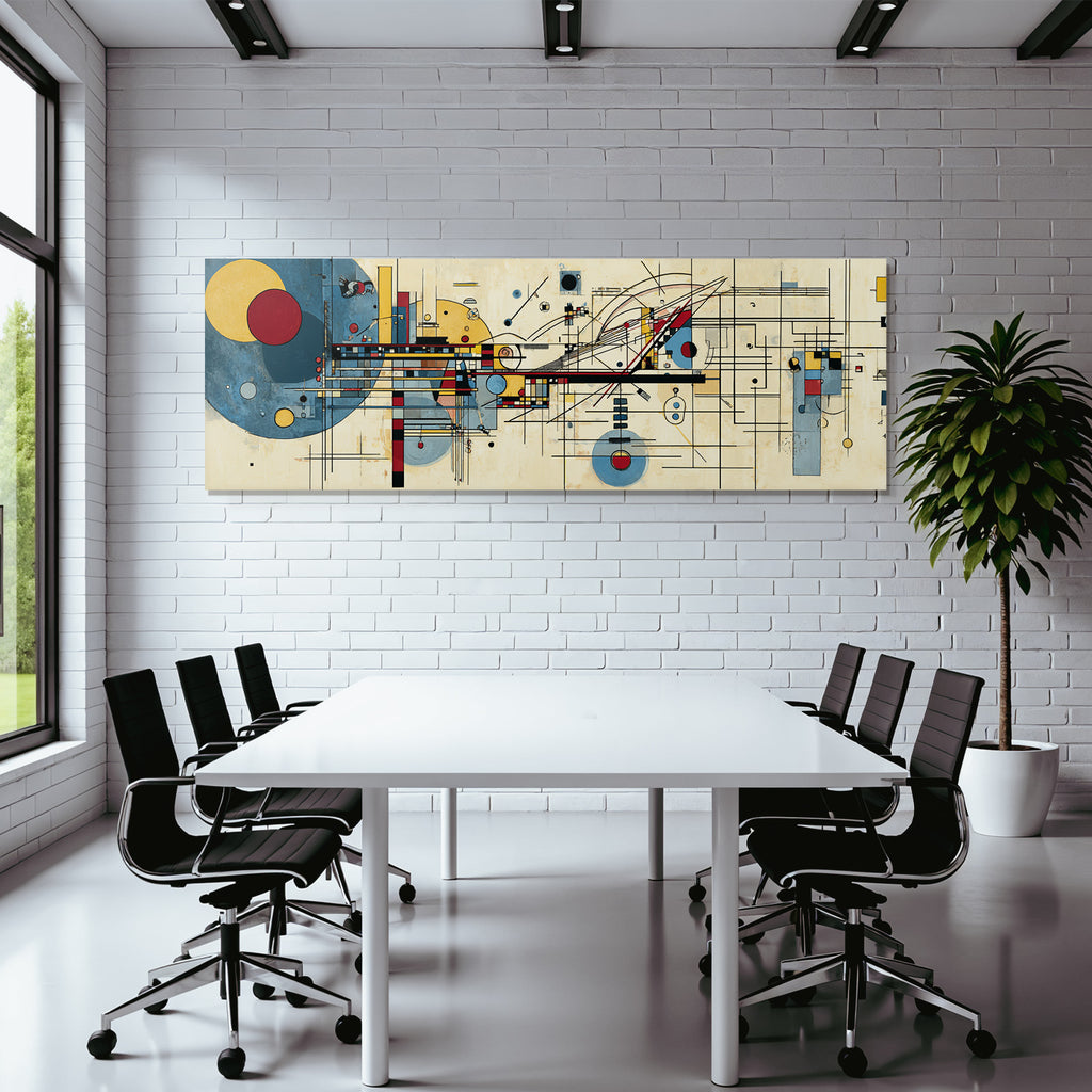 Abstraktes Geometrisches Kunstwerk Mit Farbenfrohen Kreisen Und Rechtecken