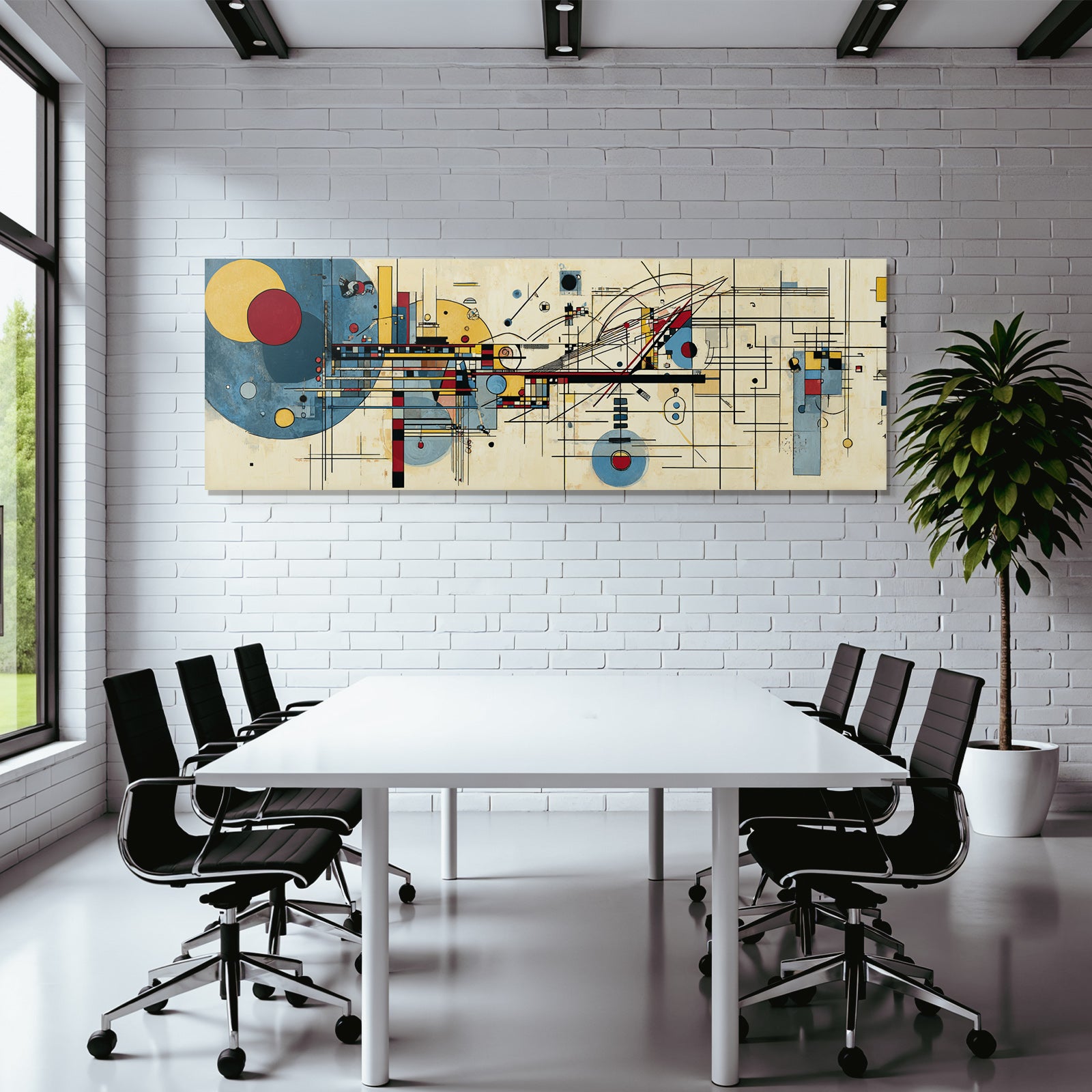 Abstraktes Geometrisches Kunstwerk Mit Farbenfrohen Kreisen Und Rechtecken