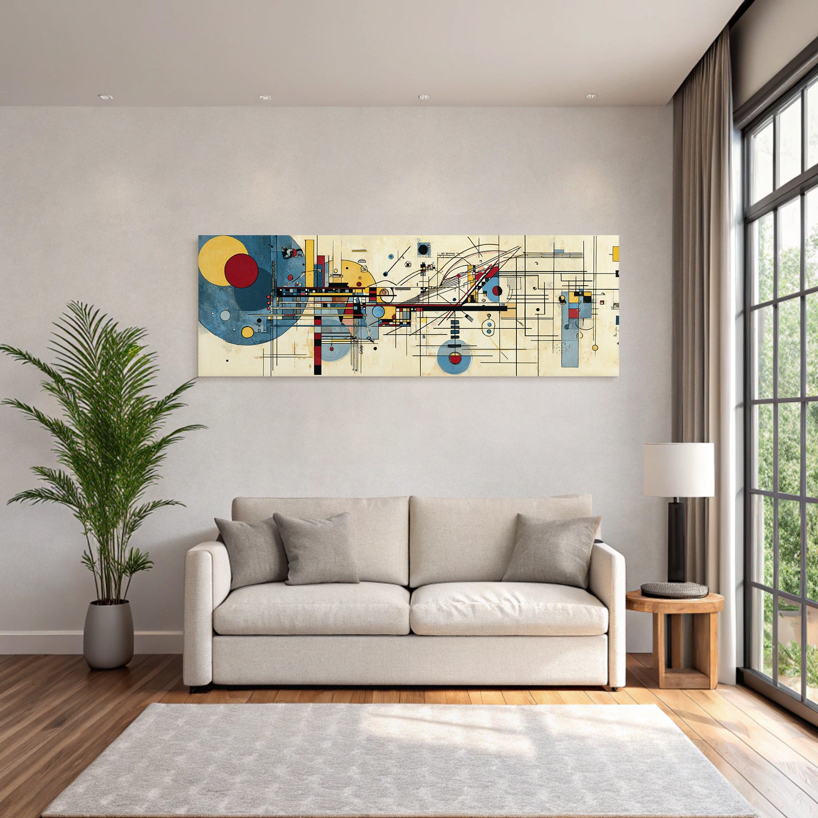 Abstraktes Geometrisches Kunstwerk Mit Farbenfrohen Kreisen Und Rechtecken