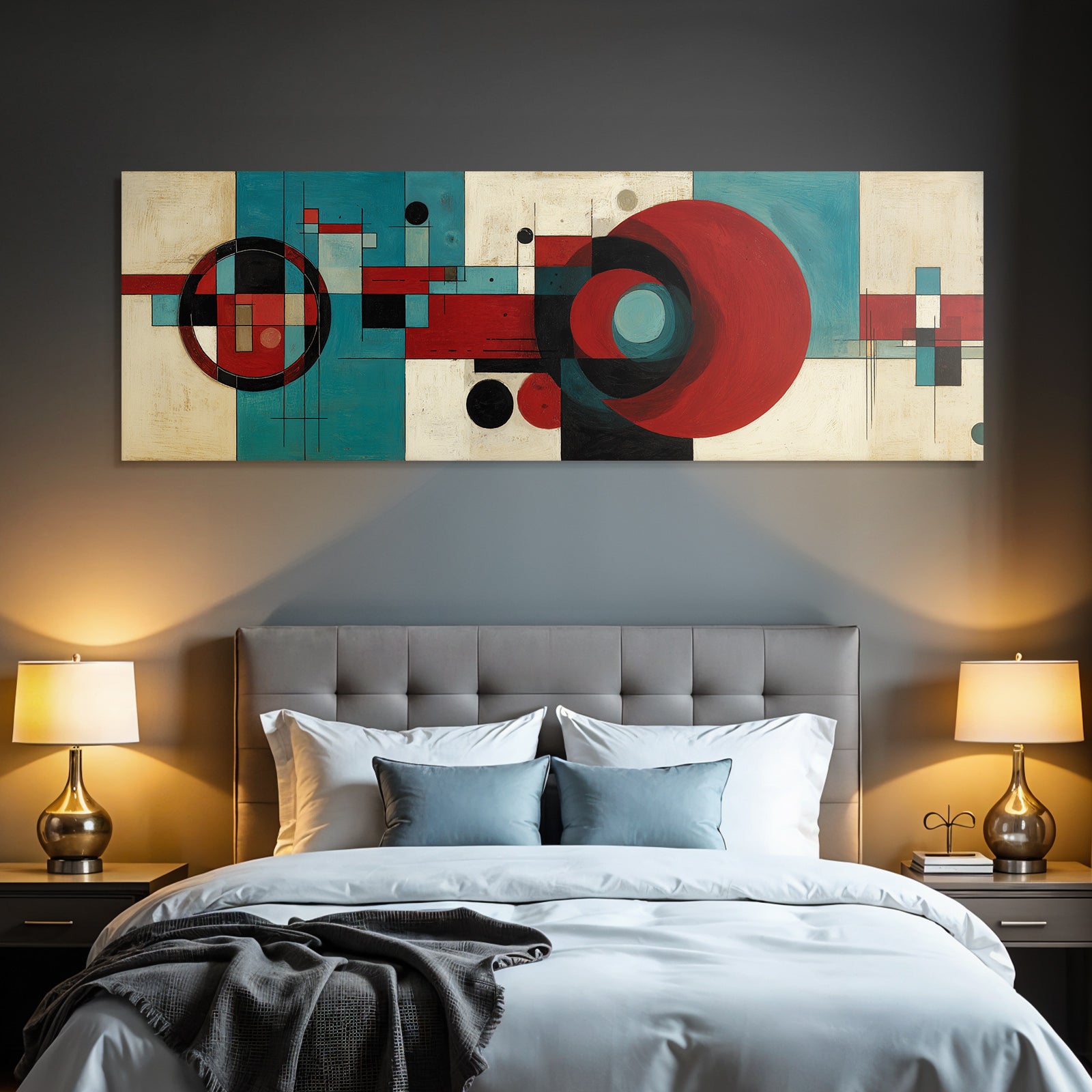 Abstraktes Geometrisches Kunstwerk Rot Schwarz Blau Beige