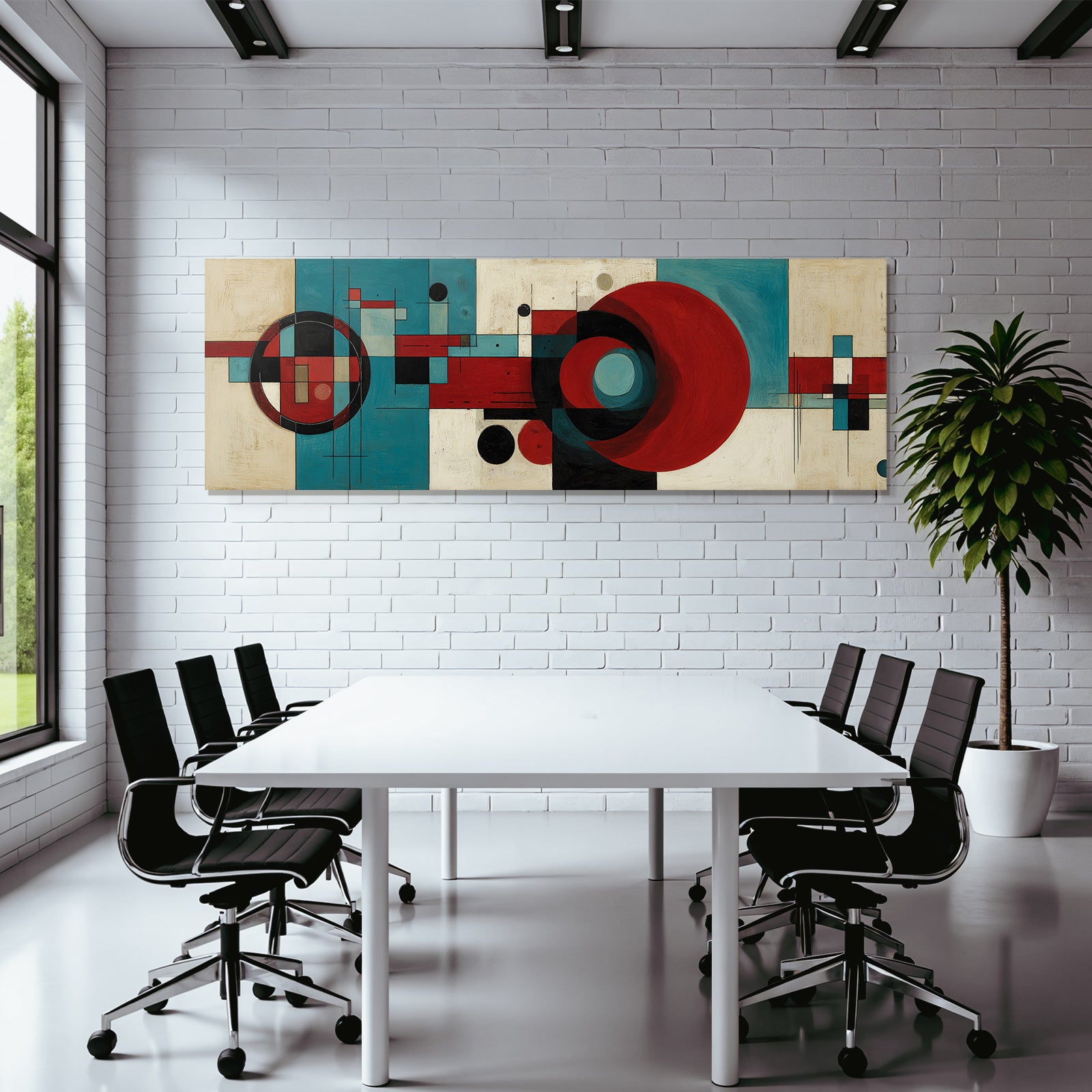 Abstraktes Geometrisches Kunstwerk Rot Schwarz Blau Beige
